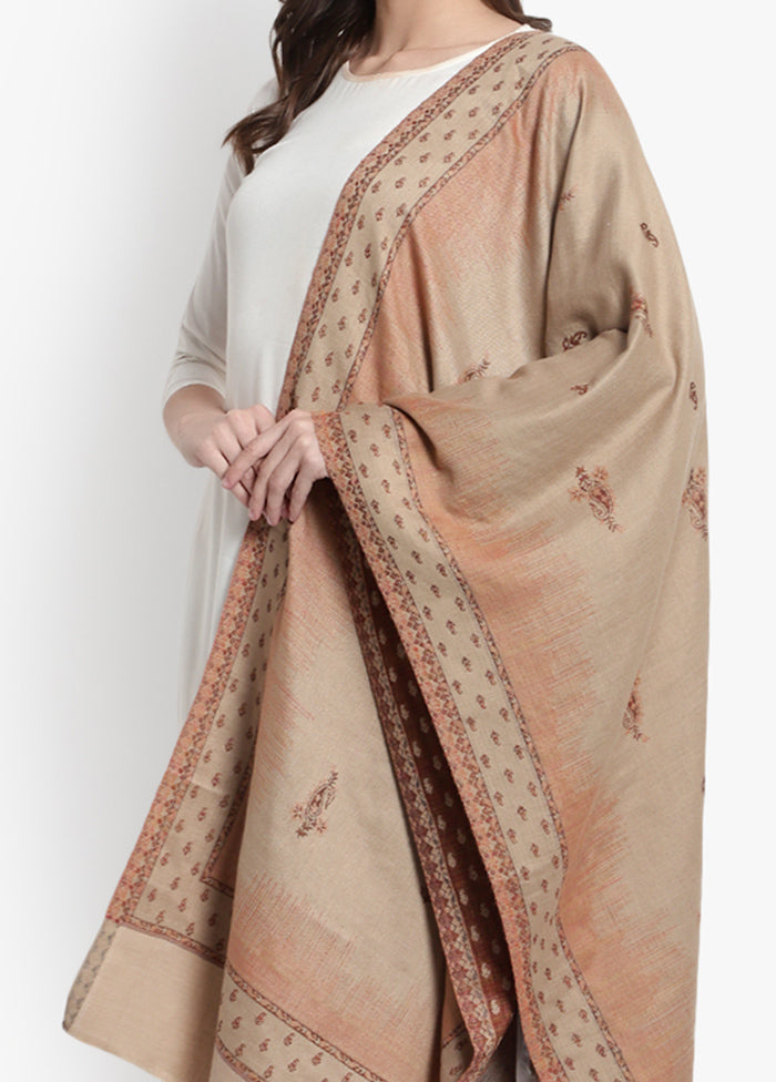 Beige Woven Woolen Stole - Indian Silk House Agencies