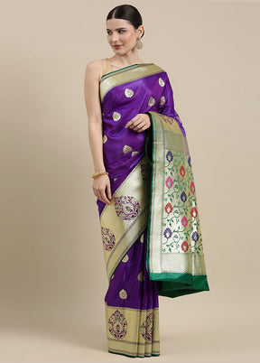 Purple Banarasi Silk Zari Saree Without Blouse Piece - Indian Silk House Agencies