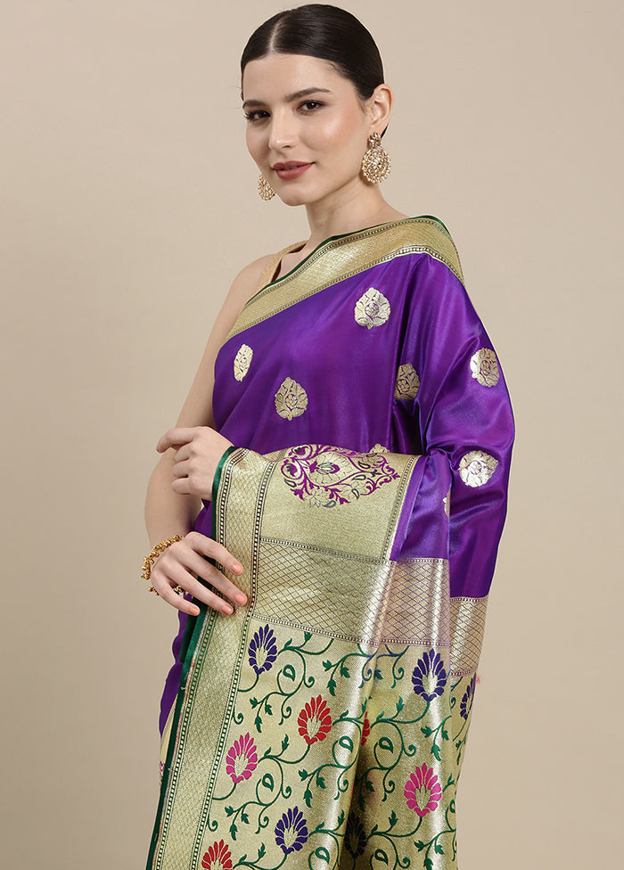 Purple Banarasi Silk Zari Saree Without Blouse Piece - Indian Silk House Agencies