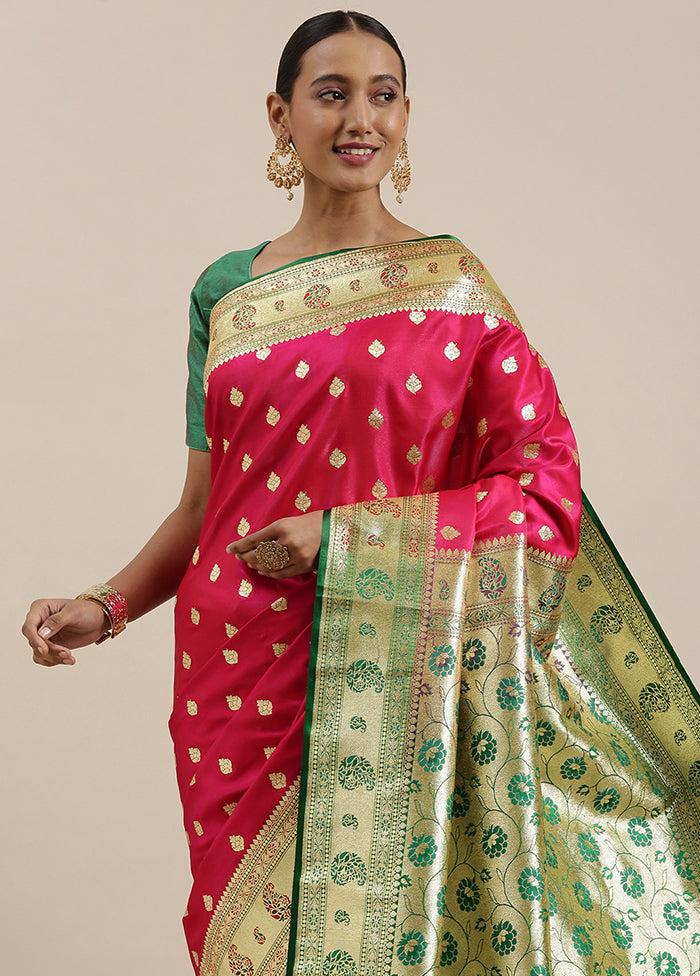 Pink Banarasi Silk Zari Saree Without Blouse Piece