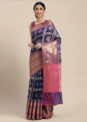 Blue Silk Saree With Blouse Piece - Indian Silk House Agencies