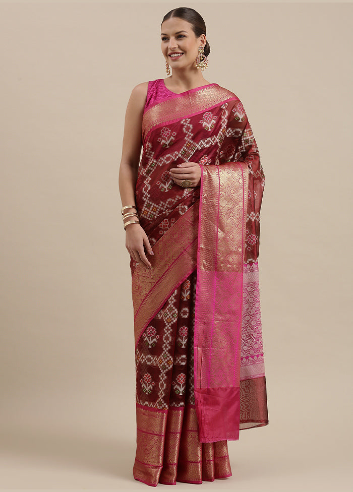 Maroon Silk Saree With Blouse Piece - Indian Silk House Agencies