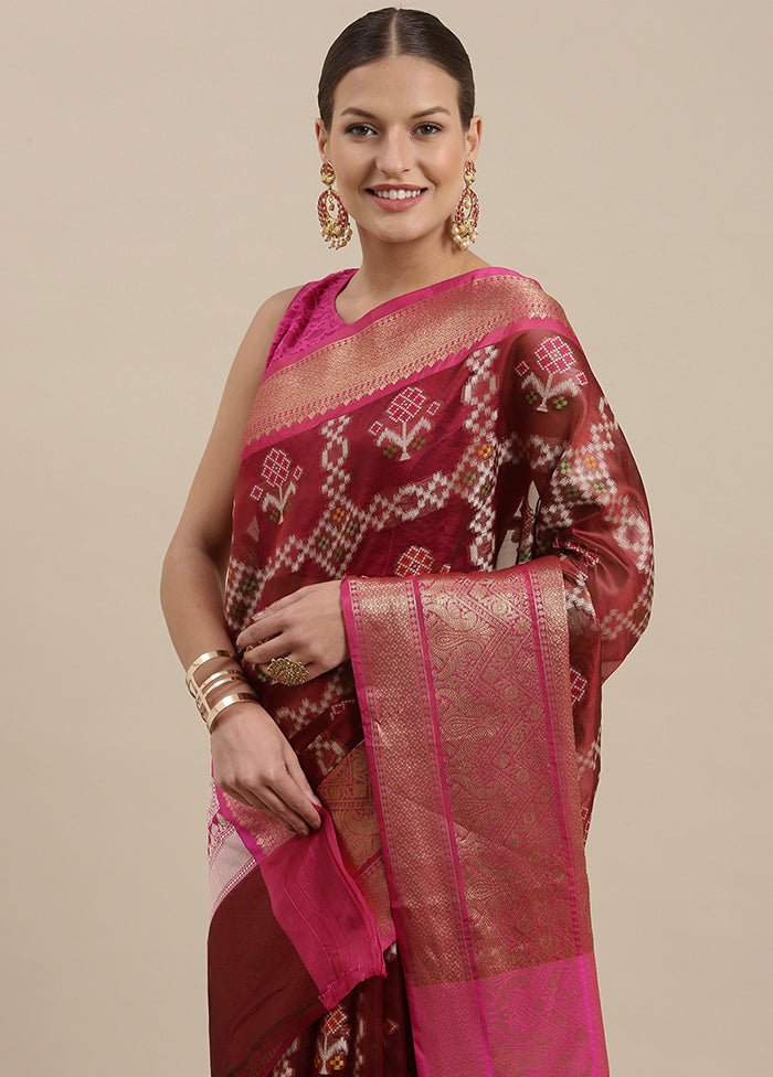 Maroon Silk Saree With Blouse Piece - Indian Silk House Agencies