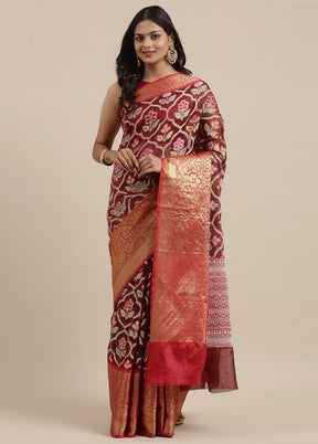 Maroon Silk Saree With Blouse Piece - Indian Silk House Agencies