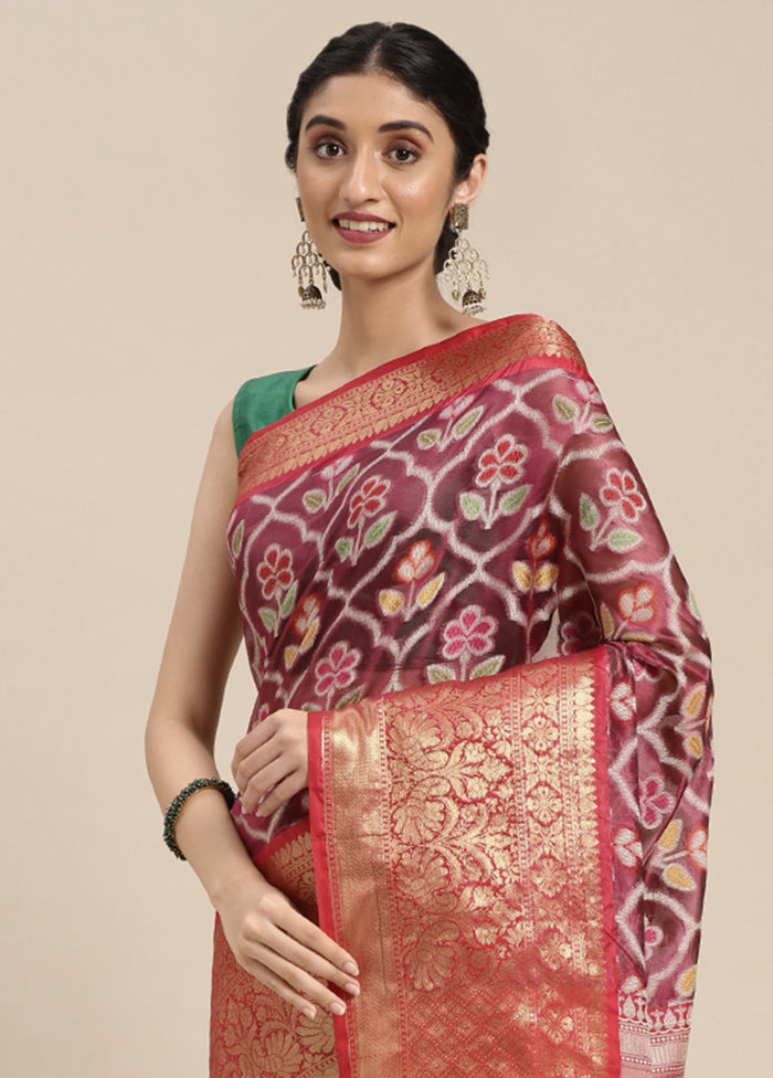 Magenta Silk Saree With Blouse Piece - Indian Silk House Agencies