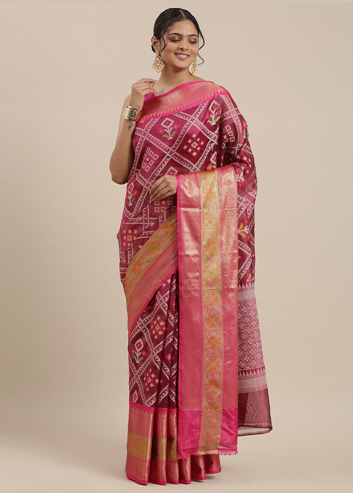 Magenta Silk Saree With Blouse Piece - Indian Silk House Agencies