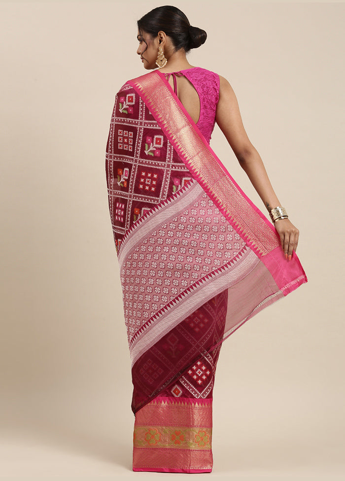 Magenta Silk Saree With Blouse Piece - Indian Silk House Agencies