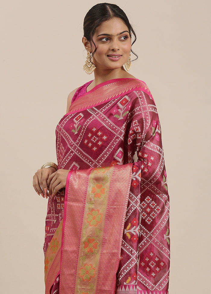 Magenta Silk Saree With Blouse Piece - Indian Silk House Agencies