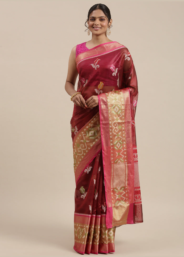 Maroon Silk Saree With Blouse Piece - Indian Silk House Agencies