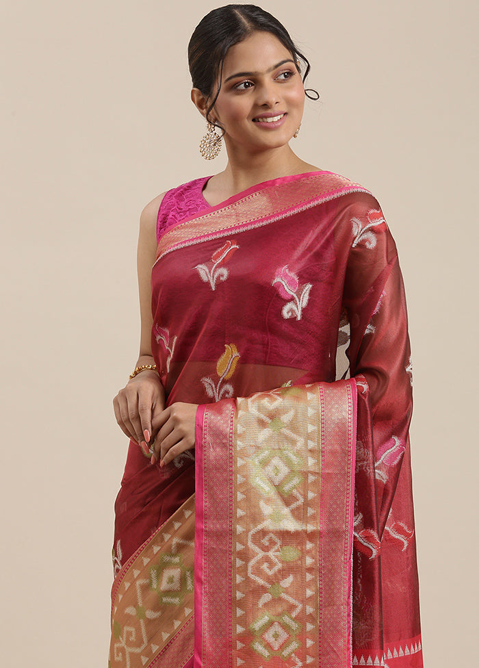 Maroon Silk Saree With Blouse Piece - Indian Silk House Agencies