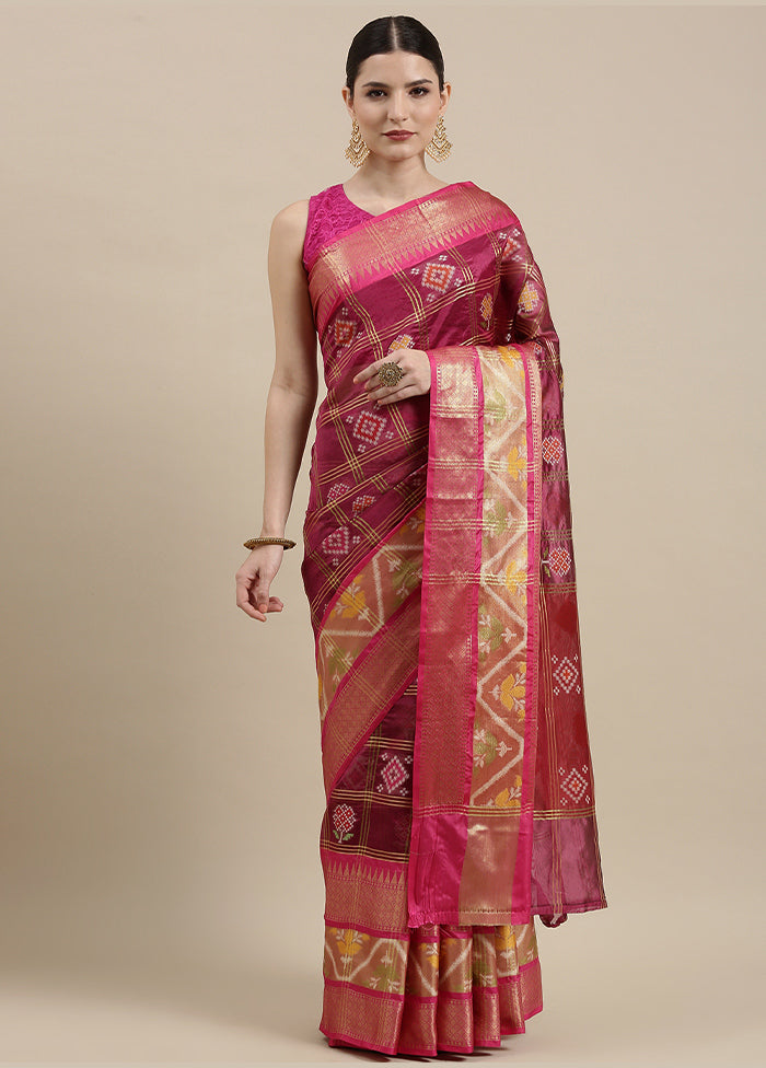 Magenta Silk Saree With Blouse Piece - Indian Silk House Agencies