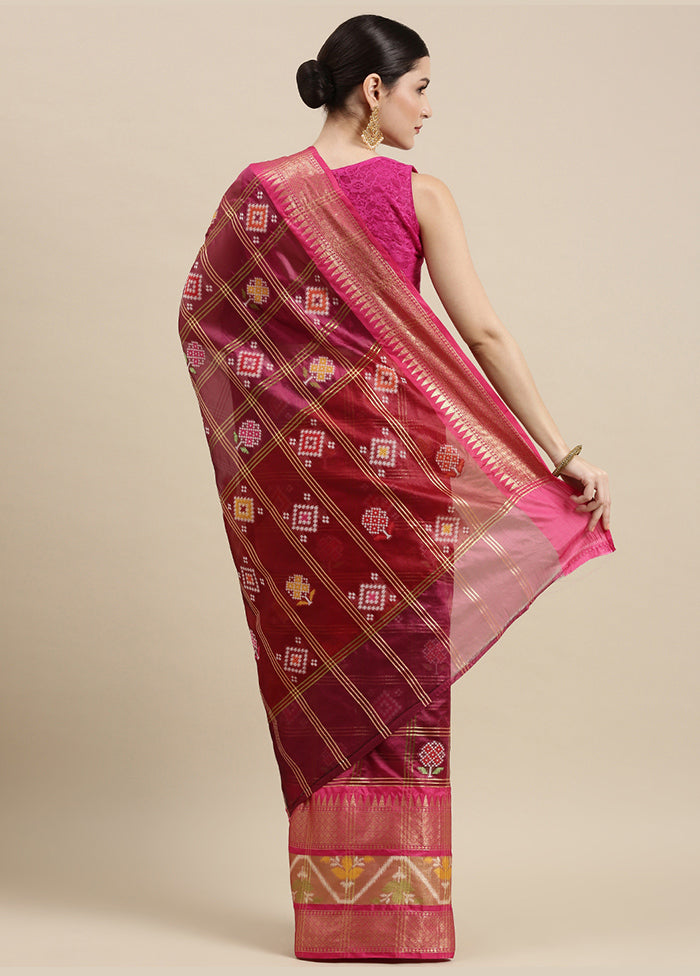 Magenta Silk Saree With Blouse Piece - Indian Silk House Agencies