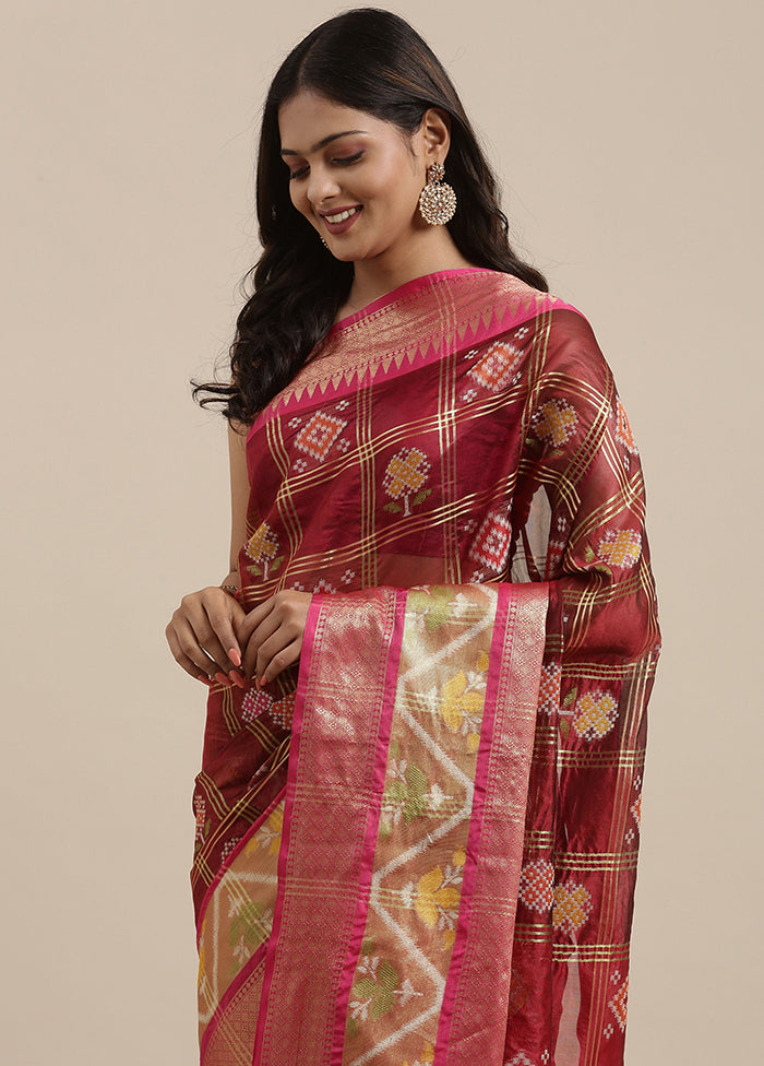 Maroon Silk Saree With Blouse Piece - Indian Silk House Agencies