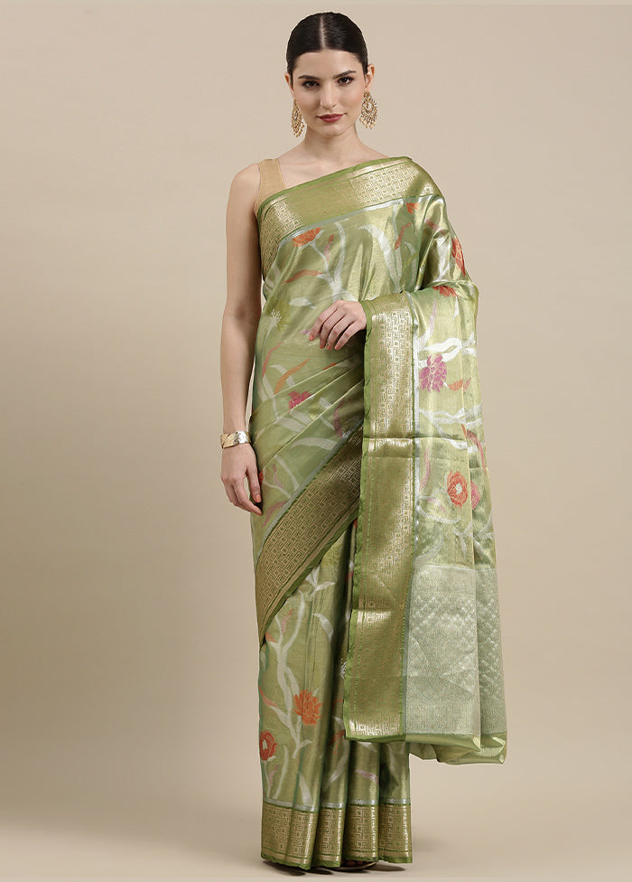 Green Silk Saree With Blouse Piece - Indian Silk House Agencies