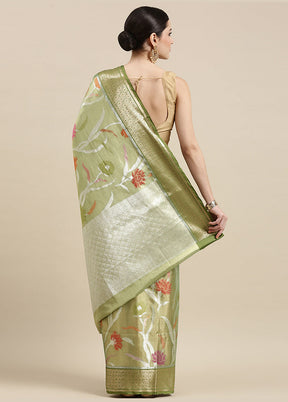 Green Silk Saree With Blouse Piece - Indian Silk House Agencies