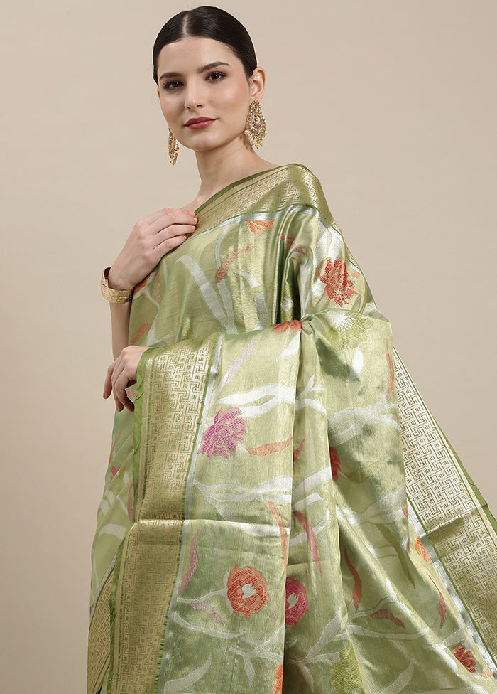 Green Silk Saree With Blouse Piece - Indian Silk House Agencies