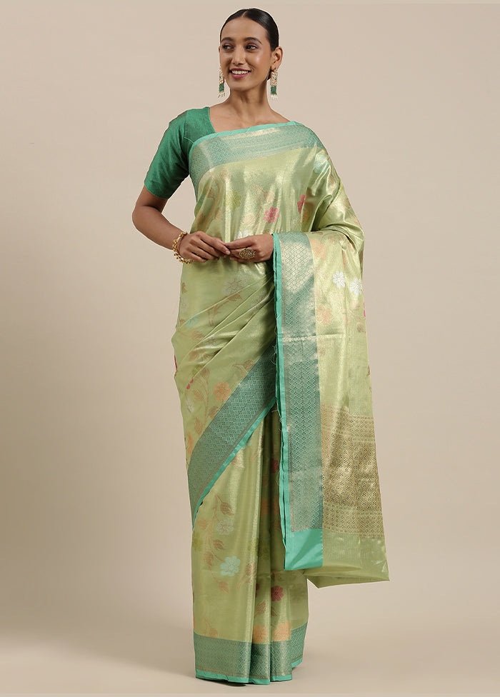 Green Silk Saree With Blouse Piece - Indian Silk House Agencies