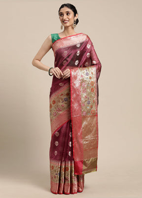 Magenta Silk Saree With Blouse Piece - Indian Silk House Agencies