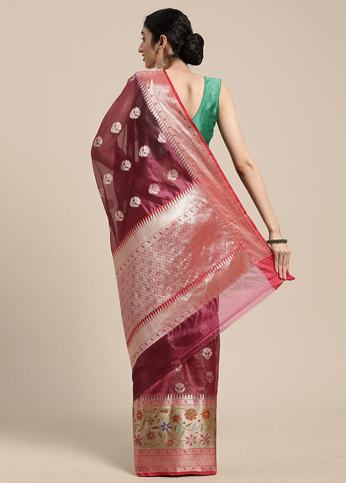 Magenta Silk Saree With Blouse Piece - Indian Silk House Agencies