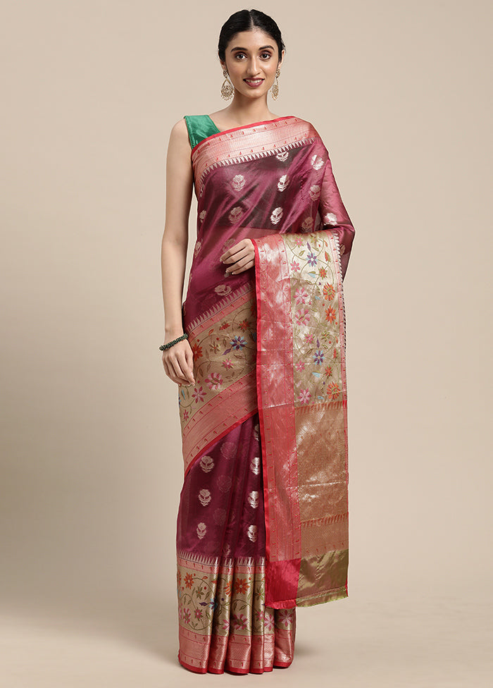 Magenta Silk Saree With Blouse Piece - Indian Silk House Agencies