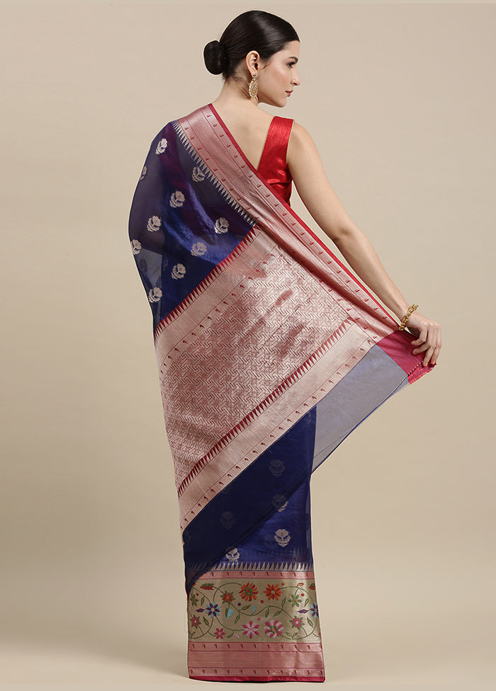 Blue Silk Saree With Blouse Piece - Indian Silk House Agencies