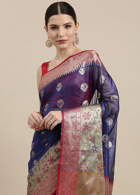 Blue Silk Saree With Blouse Piece - Indian Silk House Agencies