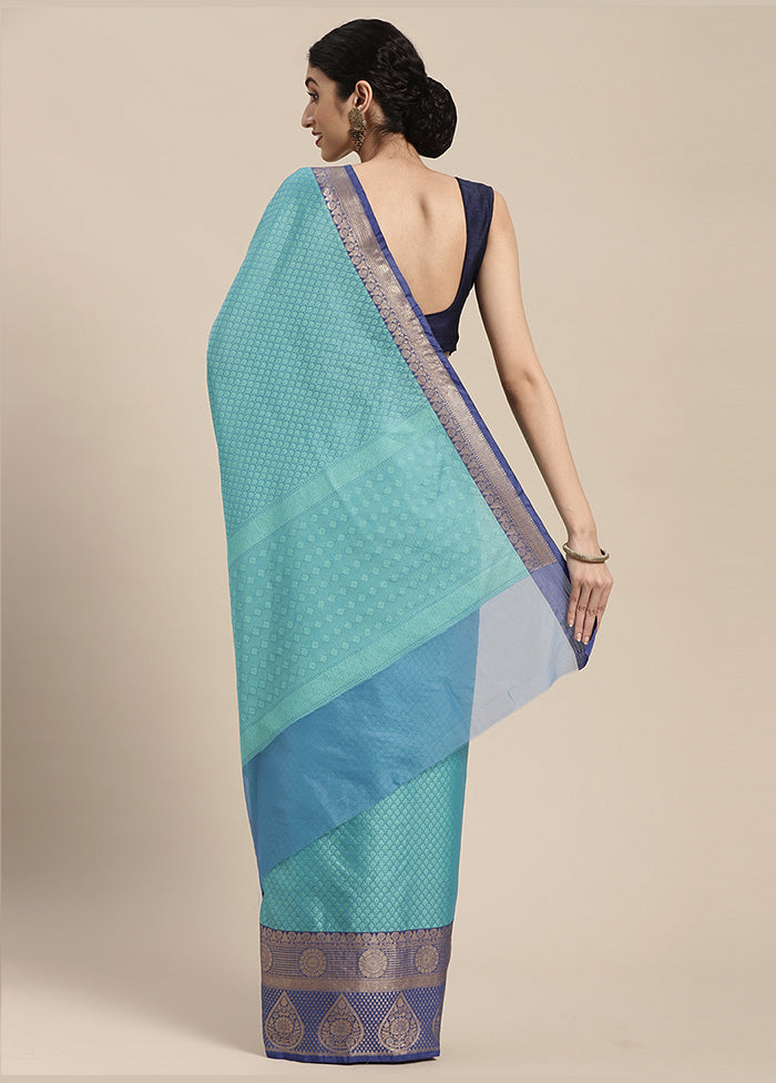 Turquoise Blue Silk Saree With Blouse Piece - Indian Silk House Agencies