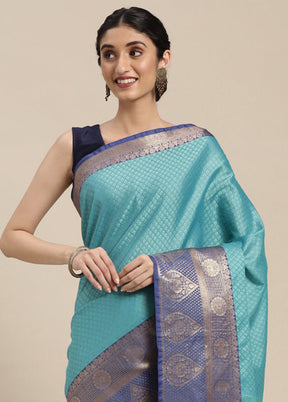 Turquoise Blue Silk Saree With Blouse Piece - Indian Silk House Agencies