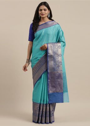 Turquoise Blue Silk Saree With Blouse Piece - Indian Silk House Agencies