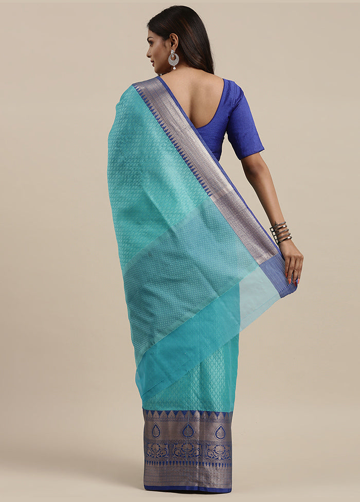 Turquoise Blue Silk Saree With Blouse Piece - Indian Silk House Agencies