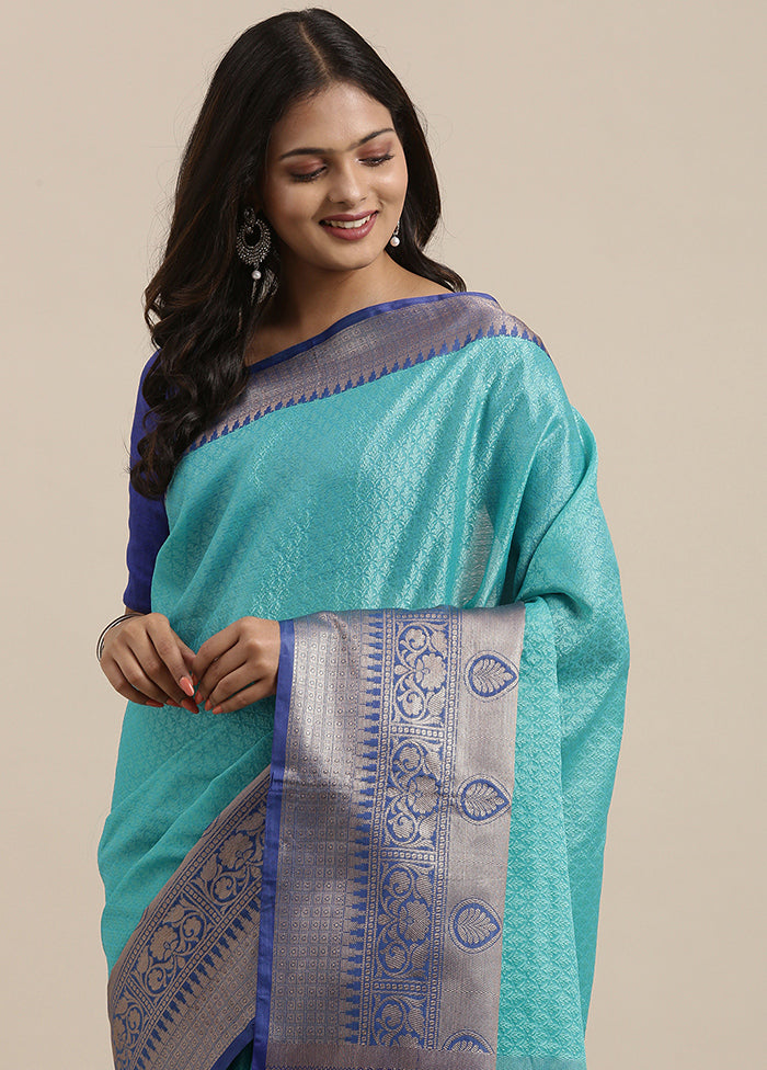 Turquoise Blue Silk Saree With Blouse Piece - Indian Silk House Agencies