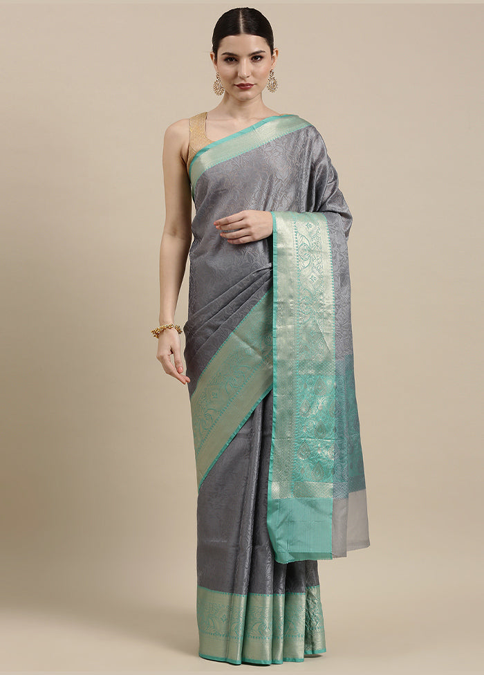 Grey Silk Saree With Blouse Piece - Indian Silk House Agencies