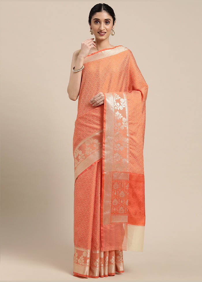 Orange Silk Saree With Blouse Piece - Indian Silk House Agencies