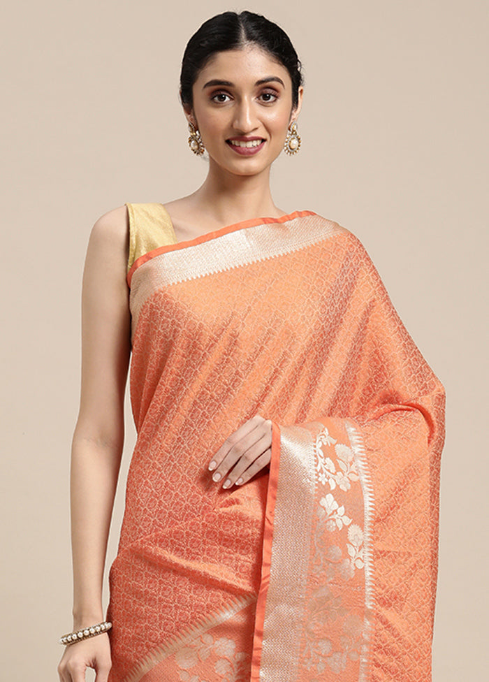 Orange Silk Saree With Blouse Piece - Indian Silk House Agencies