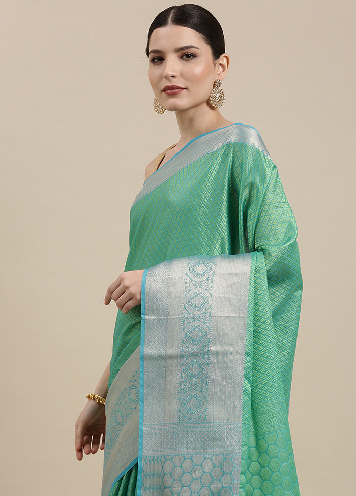 Green Silk Saree With Blouse Piece - Indian Silk House Agencies