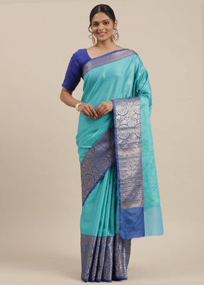 Turquoise Blue Silk Saree With Blouse Piece - Indian Silk House Agencies