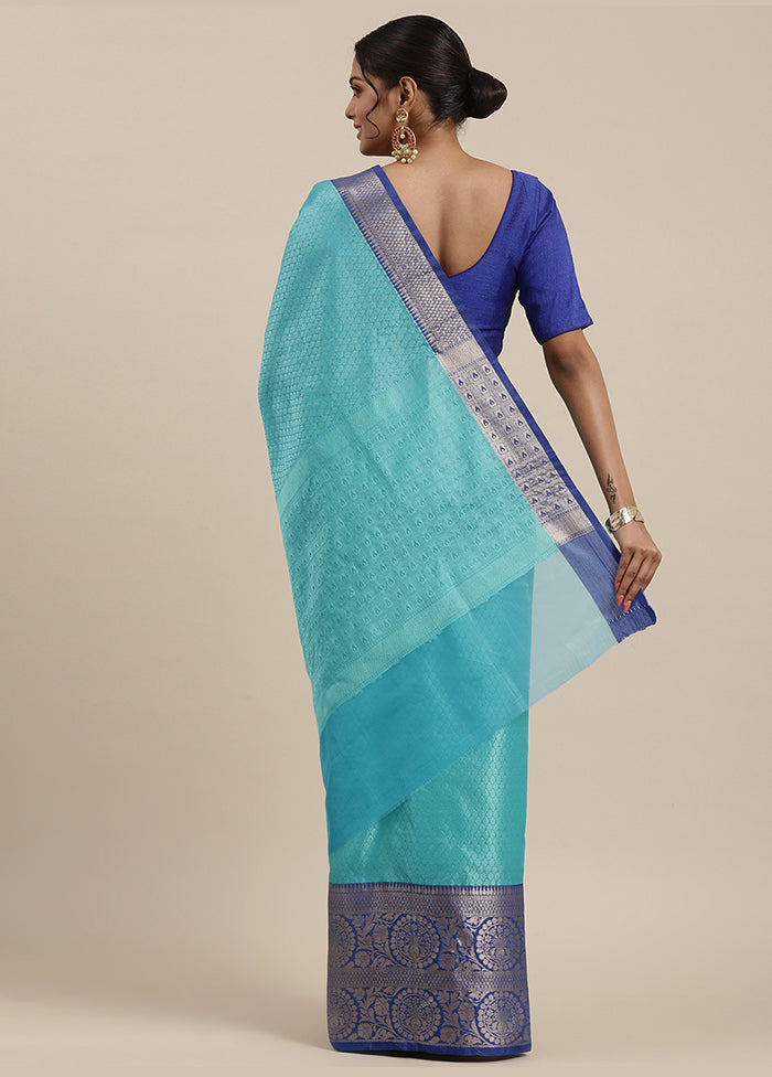 Turquoise Blue Silk Saree With Blouse Piece - Indian Silk House Agencies