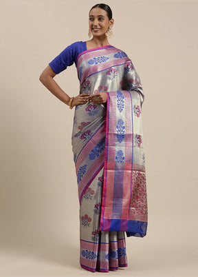 Grey Silk Saree With Blouse Piece - Indian Silk House Agencies