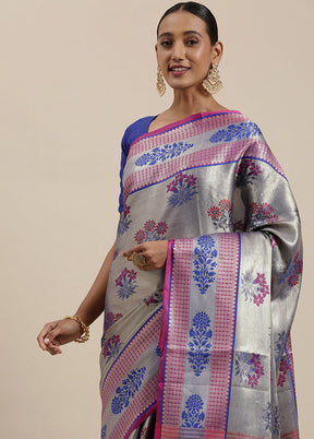 Grey Silk Saree With Blouse Piece - Indian Silk House Agencies