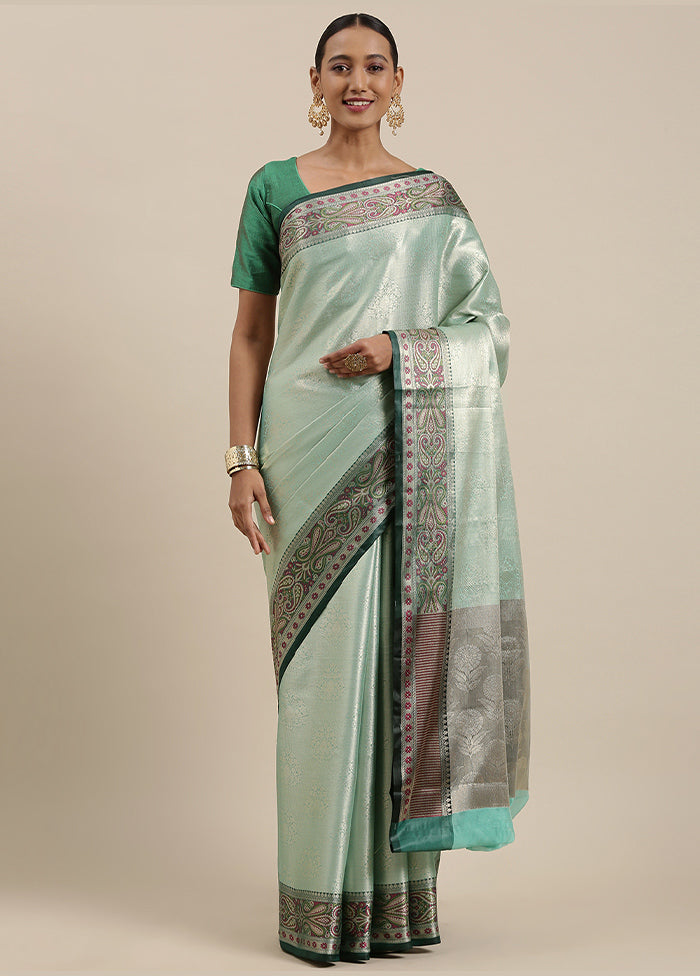 Sea Green Kanchipuram Silk Saree With Blouse Piece - Indian Silk House Agencies