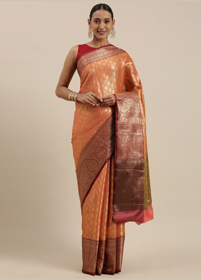 Peach Silk Saree With Blouse Piece - Indian Silk House Agencies