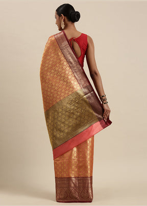 Peach Silk Saree With Blouse Piece - Indian Silk House Agencies