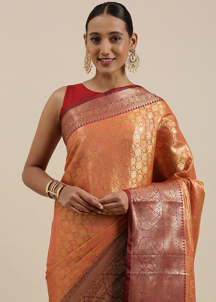 Peach Silk Saree With Blouse Piece - Indian Silk House Agencies