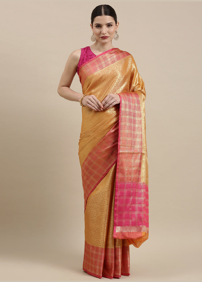 Orange Silk Saree With Blouse Piece - Indian Silk House Agencies