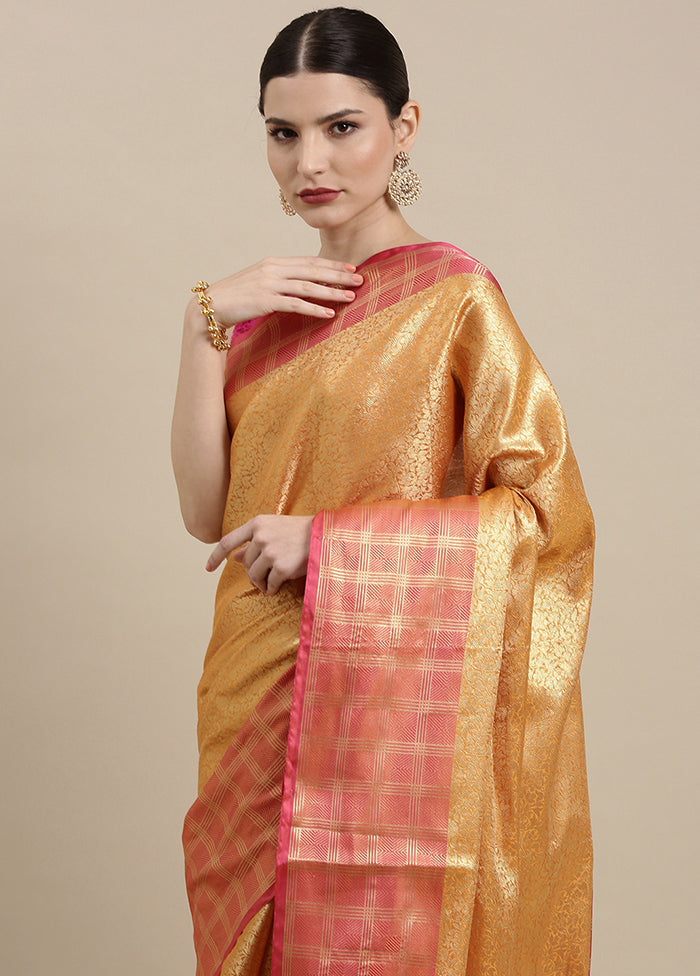 Orange Silk Saree With Blouse Piece - Indian Silk House Agencies