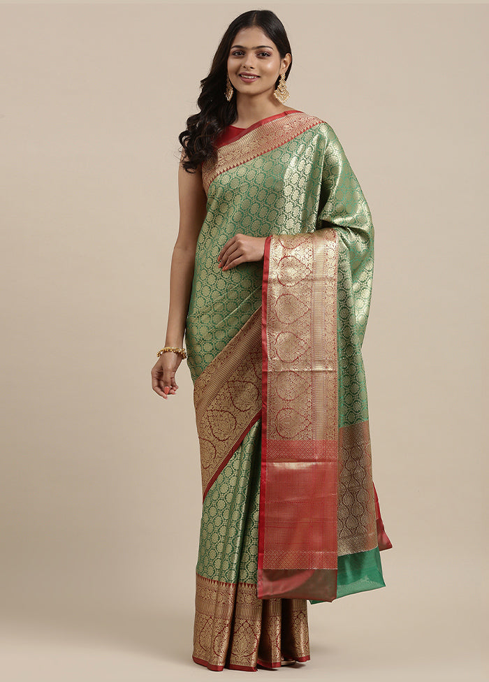 Green Silk Saree With Blouse Piece - Indian Silk House Agencies