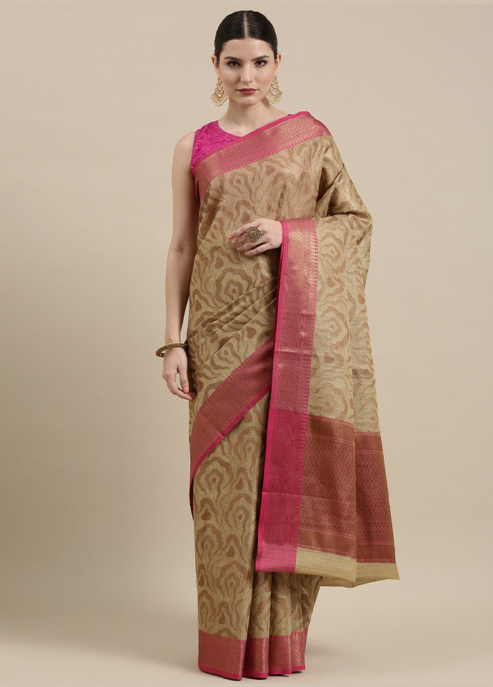 Beige Silk Zari Saree Without Blouse Piece - Indian Silk House Agencies