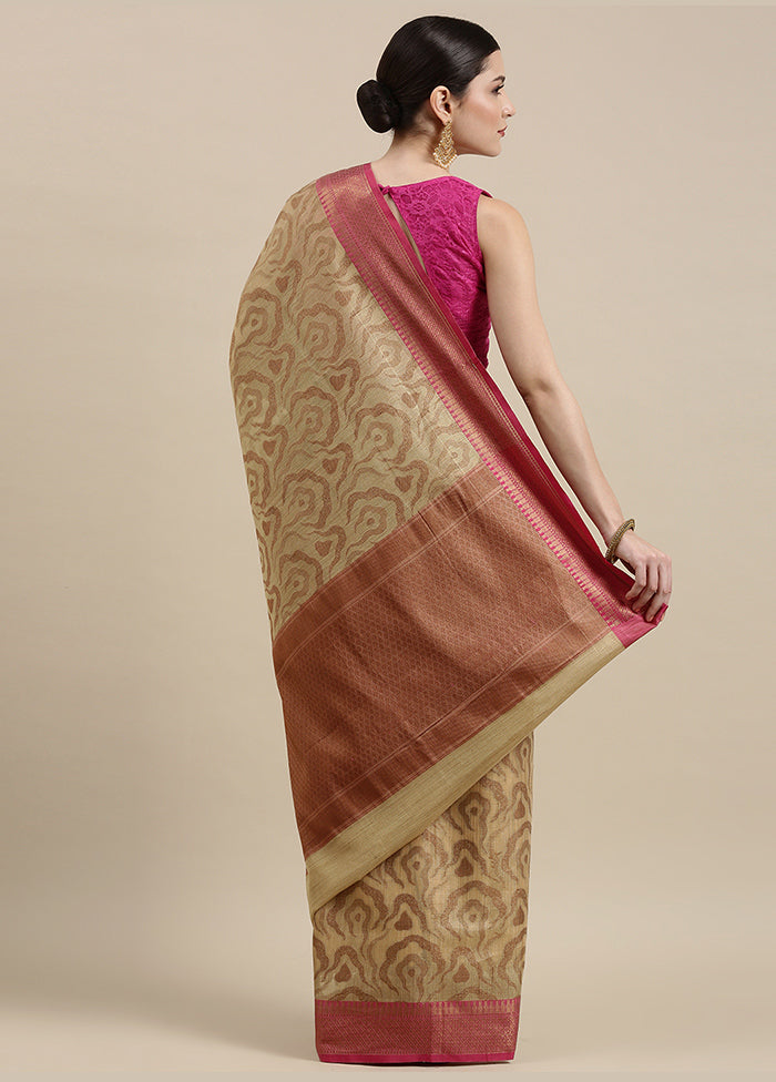 Beige Silk Zari Saree Without Blouse Piece - Indian Silk House Agencies