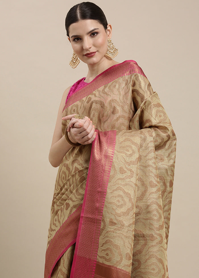 Beige Silk Zari Saree Without Blouse Piece - Indian Silk House Agencies