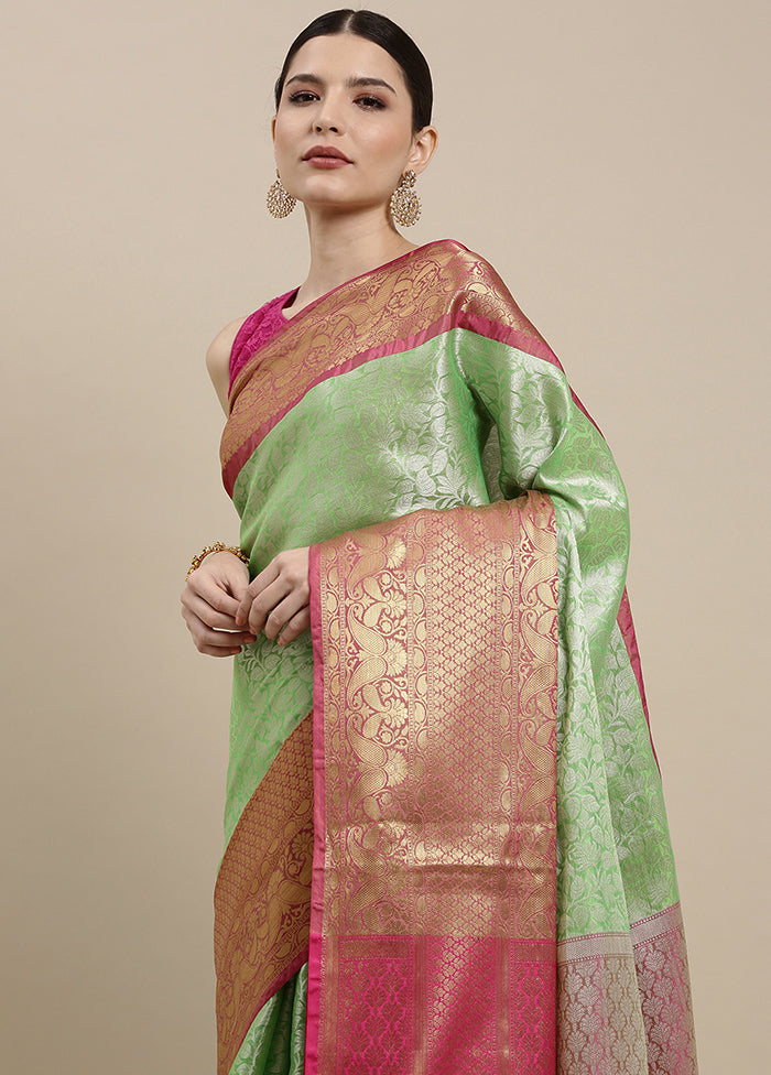 Green Silk Zari Saree Without Blouse Piece - Indian Silk House Agencies